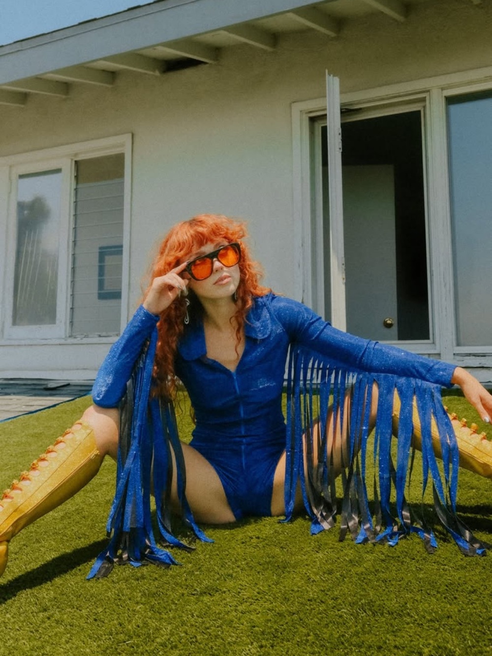 Miracle Eye | Glitter Fringe Romper Cobalt- Sparkle Festival Outfit | Small - Picture 2 of 6